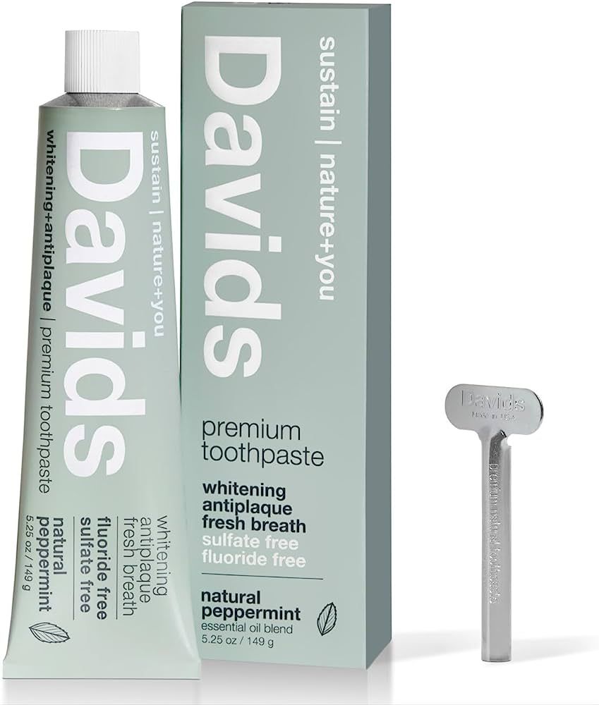 Davids Natural Toothpaste for Teeth Whitening, Peppermint, Antiplaque, Fluoride Free, SLS Free, E... | Amazon (US)