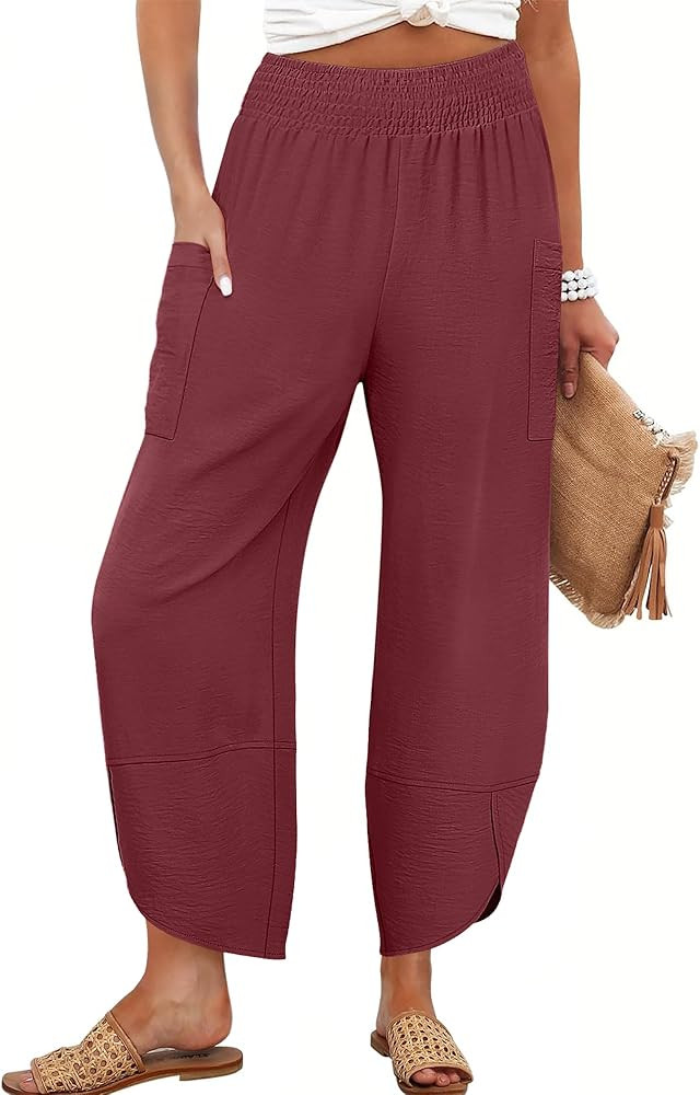 ANRABESS Womens Wide Leg Palazzo Cropped Pants 2025 Summer Lightweight Casual Loose High Waisted ... | Amazon (US)