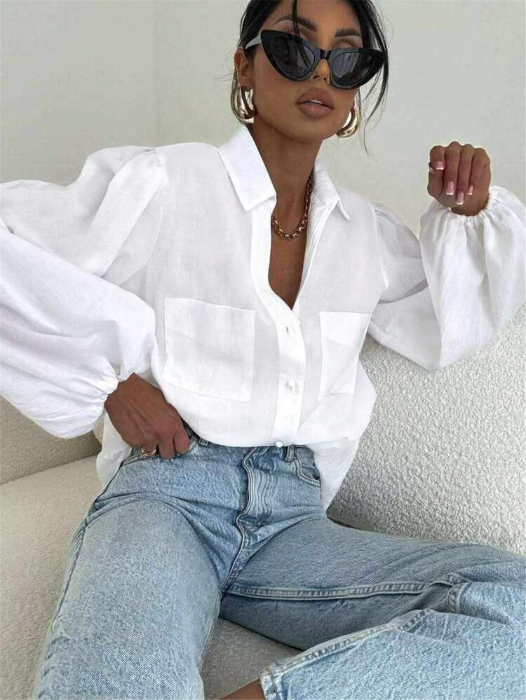 Women's Long Sleeve Sheer Cardigan, Vintage Elegant Casual Blouse/Shirt, Suitable For Spring/Summ... | SHEIN