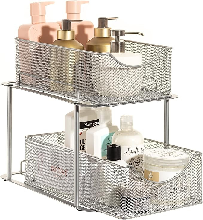 Sorbus 2 Tier Under Sink Bathroom Organizers and Storage, Strong Steel Mesh Sliding Drawers for E... | Amazon (US)