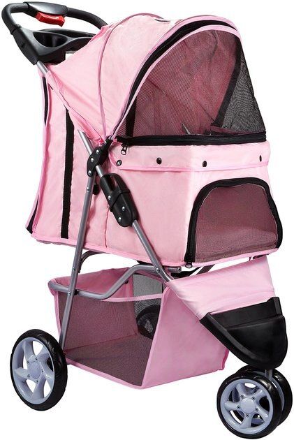 PAWS & PALS Jogger Folding Dog & Cat Stroller, Pink - Chewy.com | Chewy.com