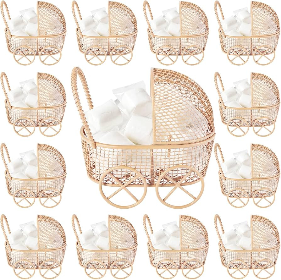 Threehoney 12 Pcs Baby Shower Mini Carriage Decoration Brown Bear Color Metal Wired Fillable Cand... | Amazon (US)