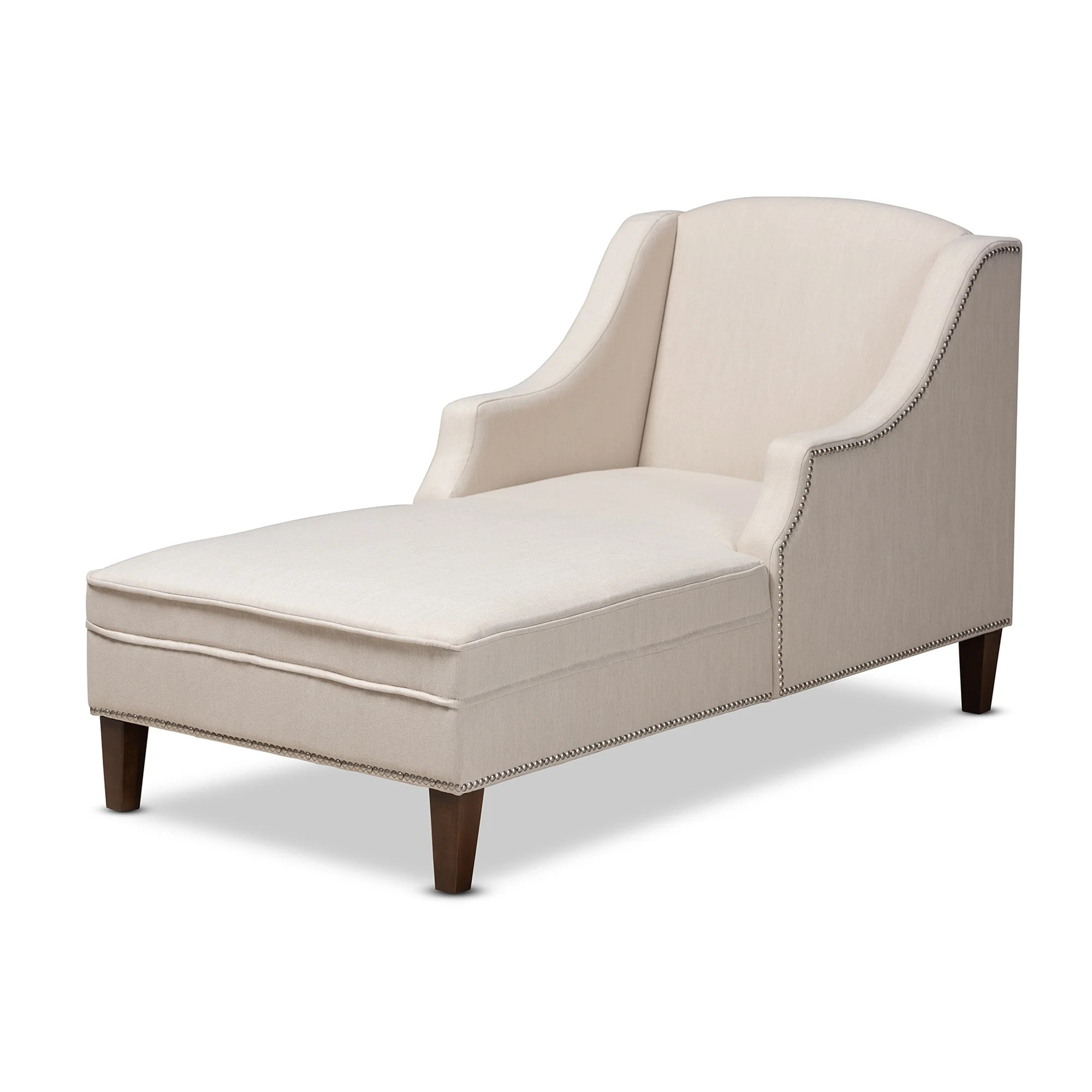 Baxton Studio  Leonie Fabric Upholstered Wenge Brown Finished Wood Chaise Lounge Beige | Walmart (US)