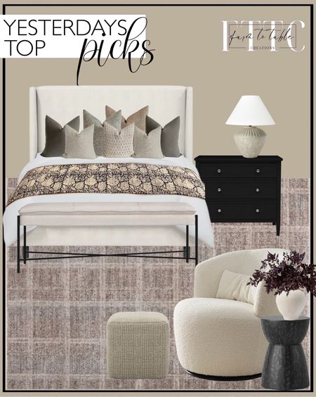 Yesterday’s Top Picks. Follow @farmtotablecreations on Instagram for more inspiration.

Angela Rose x Loloi Ember Fog / Dove Area Rug. Landers Linen Upholstered Bench.  
Tilly Upholstered Bed. Floral Handmade Kantha Quilt Unique floral Design Handmade Kantha Quilted Bedding Bedspread Handblock Print kantha quilt for homemade. Delta three drawer dresser. Acadia Pillow Cover. Sectional Pillow Combo 'Just for You'. Ceramic Table Lamp Tan. Castlery Amber Bouclé Swivel Chair, Snow. Peasely Upholstered Pouf. Prisma Accent Table - Threshold. McGee & Co. Krissan Vase. Afloral Plum Stems. 

Loloi Rugs | Chris Loves Julia | console table | console table styling | faux stems | entryway space | home decor finds | neutral decor | entryway decor | cozy home | affordable decor |  | home decor | home inspiration | spring stems | spring console | spring vignette | spring decor | spring decorations | console styling | entryway rug | cozy moody home | moody decor | neutral home




#LTKFindsUnder50 #LTKHome #LTKSaleAlert