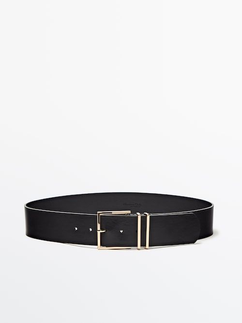 Leather belt with square buckle and double loop | Massimo Dutti (US)