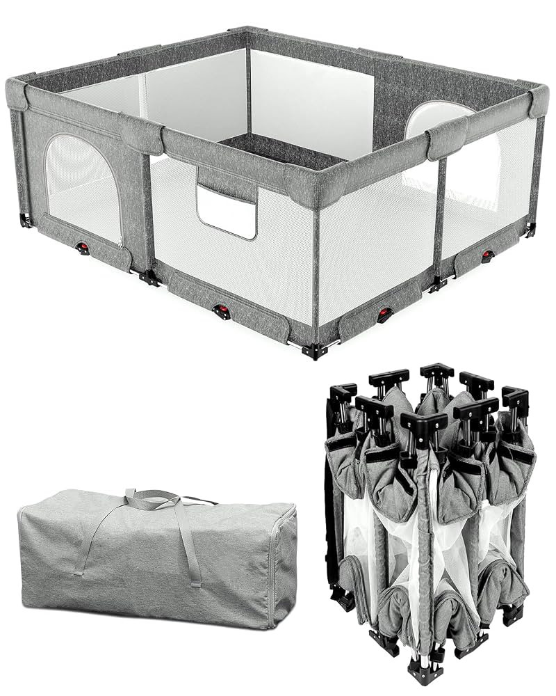 Dearlomum Foldable Baby Playpen with Non Removable Mat, Extra Large Collapsible Play Yard for Bab... | Amazon (US)
