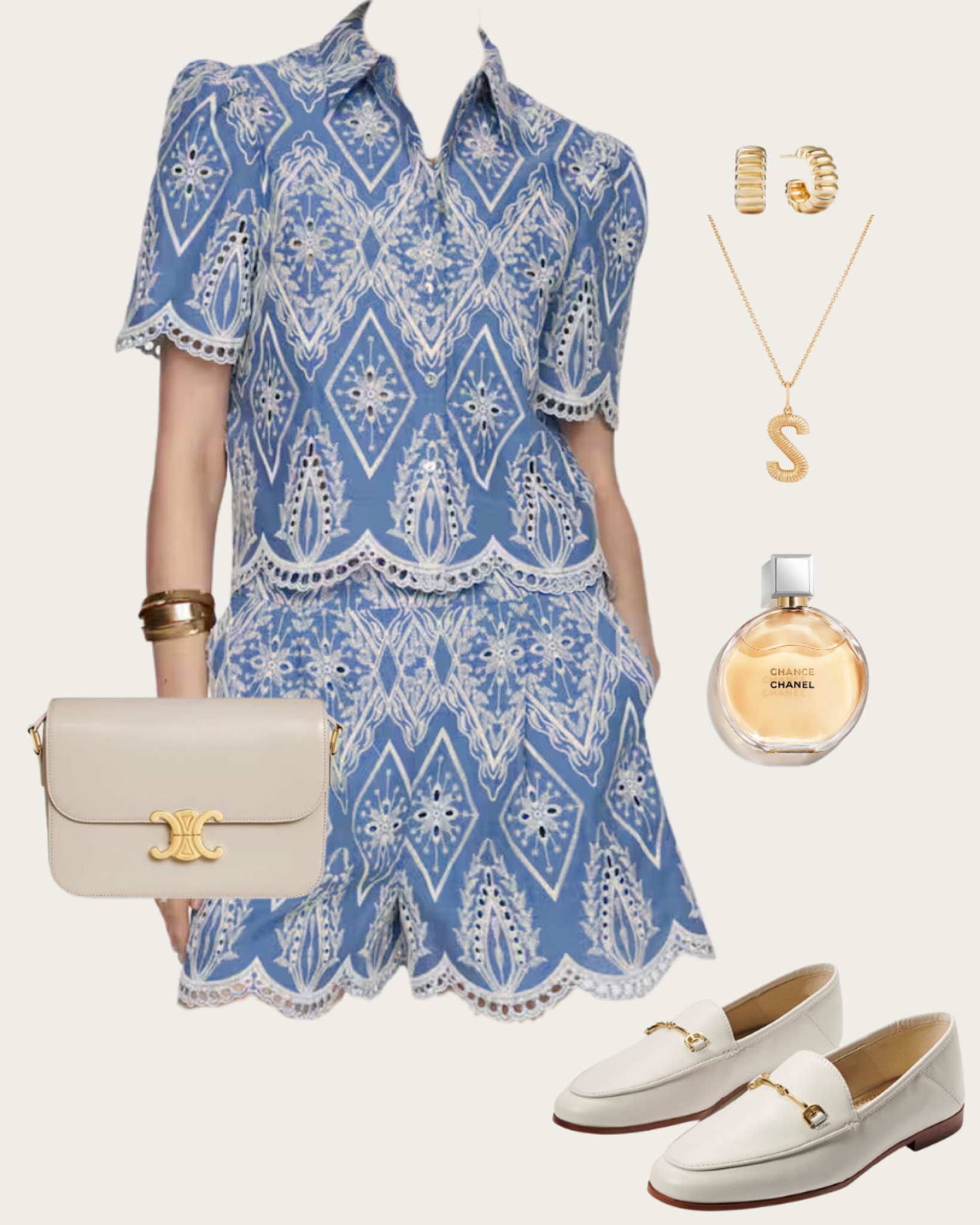 Beat the heat in style with this stunning blue patterned coord set, ideal for sunny days and festive occasions. The playful embroidered and cut offer a refreshing take on summer fashion. Pair it with a classic cream bag, comfortable white loafers, and gold jewelry for a sophisticated look. Don't forget a spritz of Chanel for a hint of elegance. Discover more summer styles on my LTK page! #SummerFashion #PatternedDress #ChicLook #OOTD #SeasonalStyle 

#LTKTravel #LTKFindsUnder100 #LTKStyleTip