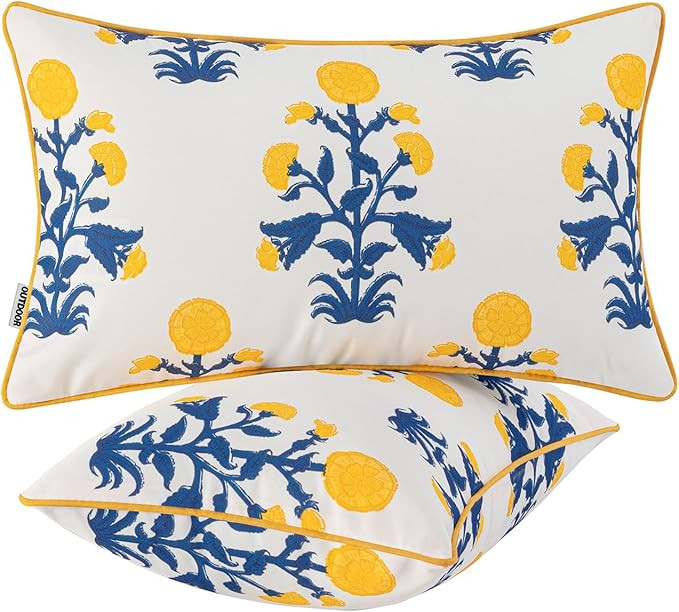 MIULEE Floral Outdoor Lumbar Pillows with Inserts Set of 2 12x20,Waterproof Decorative Outdoor Th... | Amazon (US)