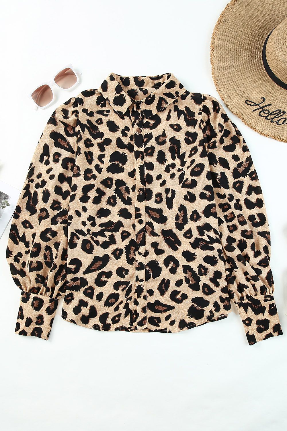 Leopard Abstract Colorblock Collar Shift Casual Shirts | Evaless