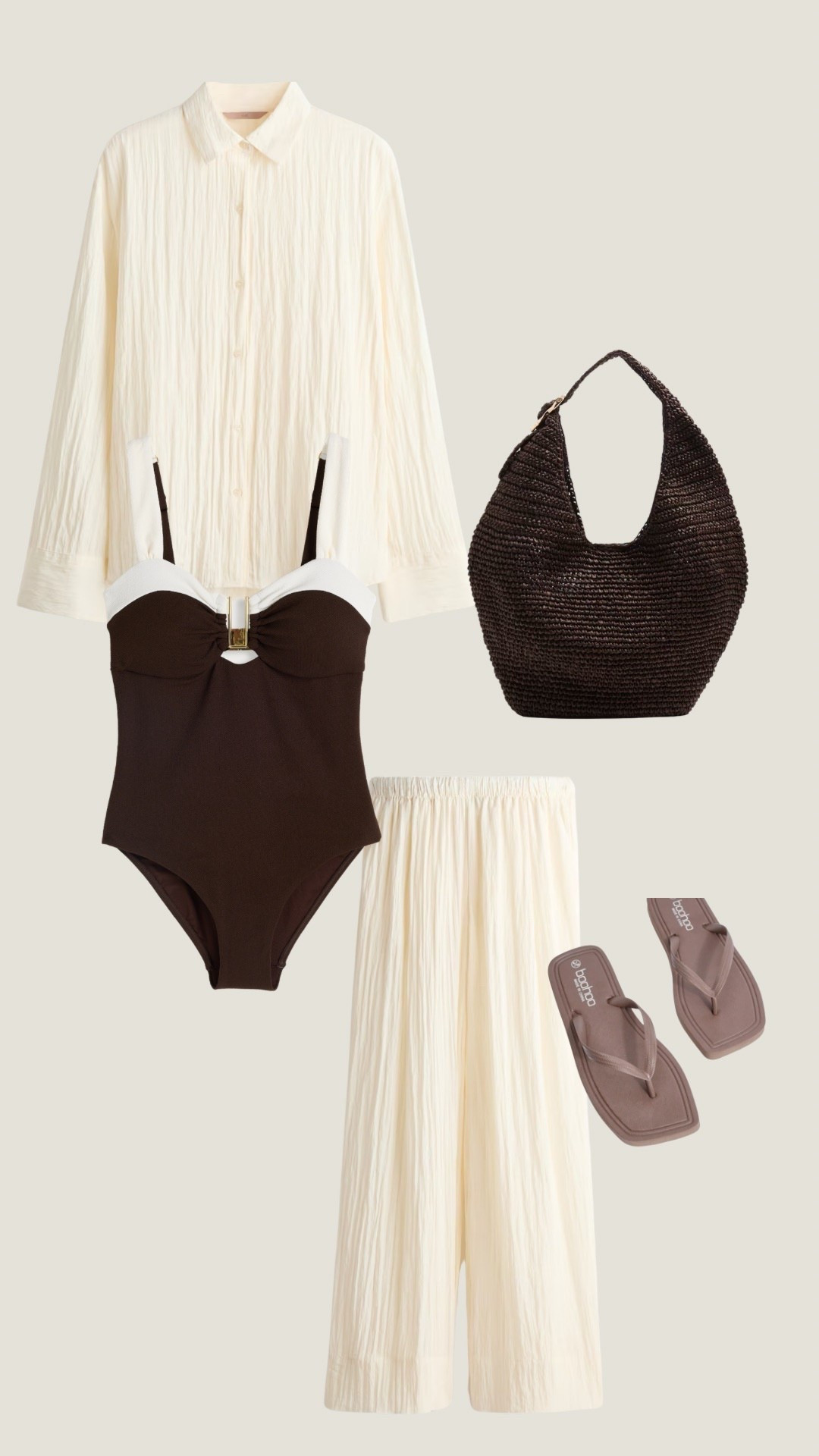 Beach day holiday look  
The swimsuit is from F&F I can’t link it on here 🤎
