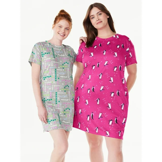 Joyspun Women’s Short Sleeve Sleep Shirt, 2-pack, Sizes S/M to 2X/3X - Walmart.com | Walmart (US)