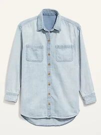 Oversized Boyfriend Utility-Pocket Jean Shirt for Women | Old Navy (US)