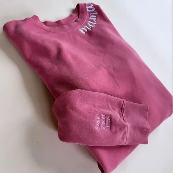 Custom Mama Embroidered Crewneck - Pink | Mountain Moverz