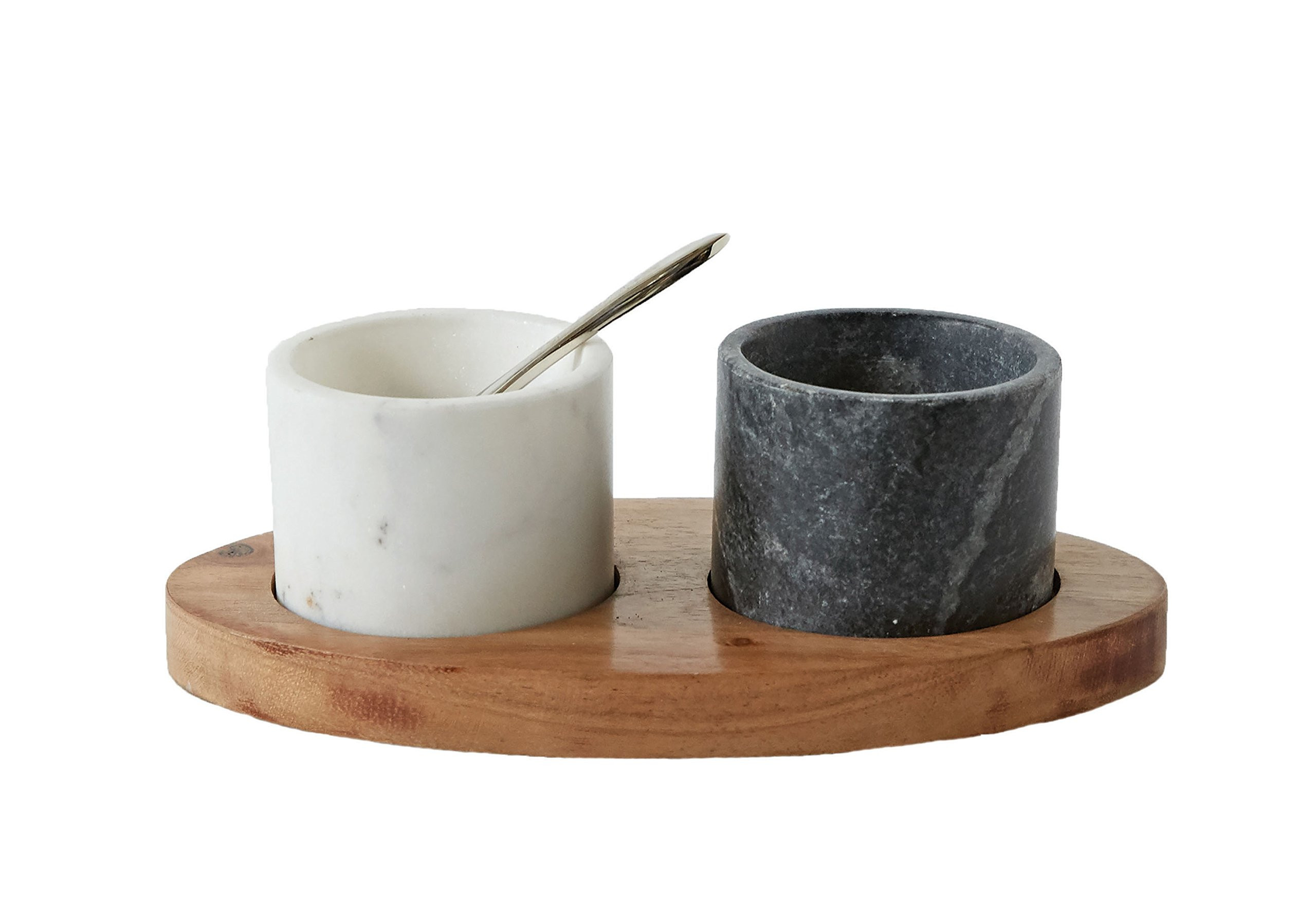 Creative Co-Op 2 Marble Bowls on Mango Wood Base with Salt Spoon | Amazon (US)