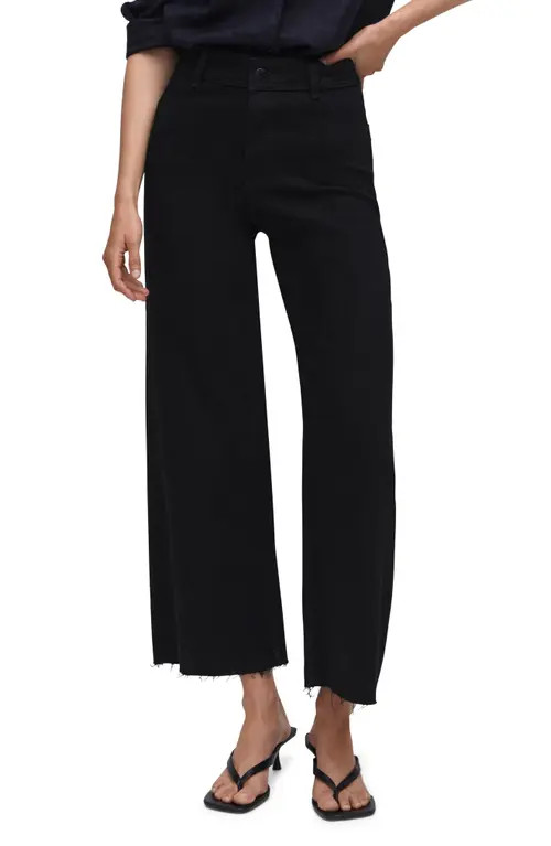 MANGO High Waist Raw Hem Wide Leg Jeans in Black Denim at Nordstrom, Size 1 | Nordstrom