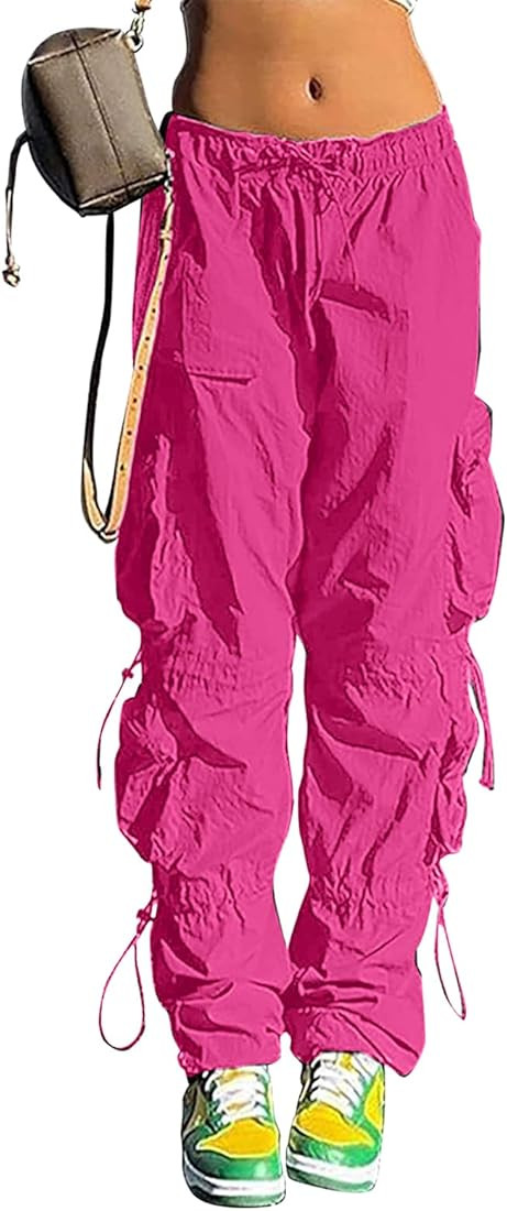 QYANGG Baggy Parachute Pants for Women& Girls Drawstring Elastic Low Waist Ruched Cargo Pants Mul... | Amazon (US)