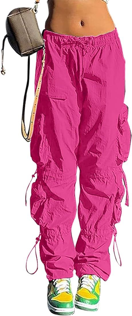 QYANGG Baggy Parachute Pants for Women Drawstring Elastic Low Waist Ruched Cargo Pants Multiple P... | Amazon (US)