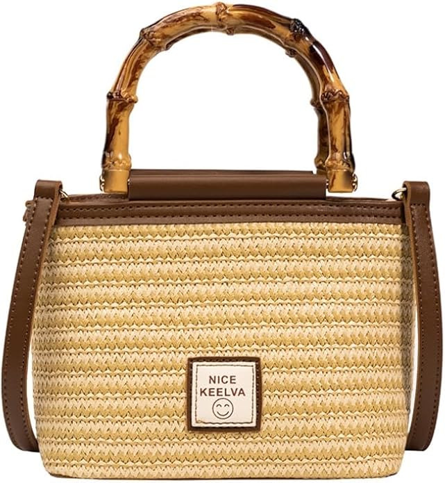 Boho Woven Straw Bag Mini Crossbody Purse for Women Faux Bamboo Top Handle Handbag Small Boho Bea... | Amazon (US)