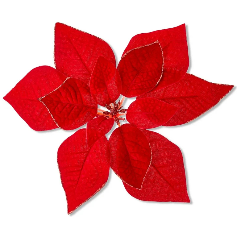 Red Velvet and Glitter Poinsettia Christmas Clip Ornament, 11 in, by Holiday Time | Walmart (US)