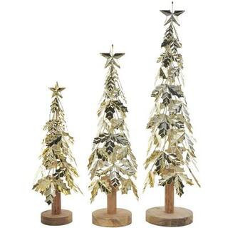 Gold Metal Layered Holly Leaf Christmas Tree Sculpture Set By Ivory And Iris in Null | Michaels® | Michaels Stores