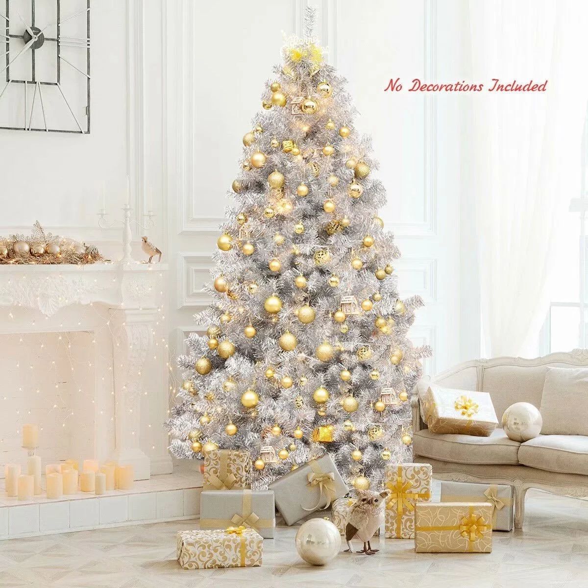 7.5Ft Hinged Unlit Artificial Silver Tinsel Christmas Tree | Walmart (US)