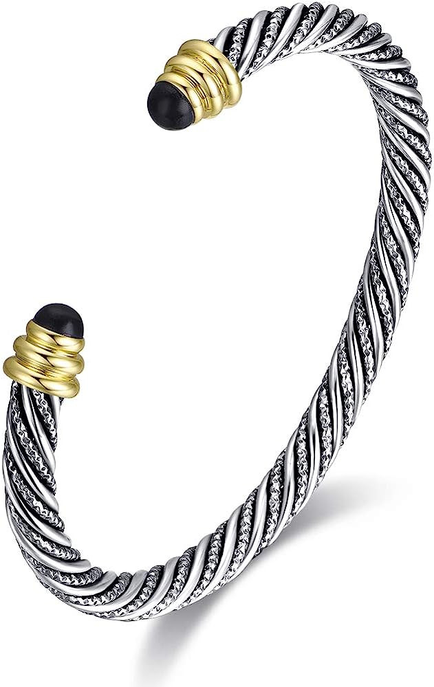 Twisted Cable Bracelet with Black Spinel, Brass Alloy, 5mm | Amazon (US)