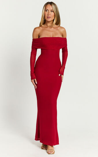 Bethanie Maxi Dress - Off The Shoulder Mesh Dress in Red | Showpo (US, UK & Europe)