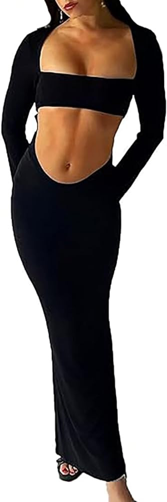 AnotherChill Women's Cut-Out Dress Bodycon Backless Long Sleeve Cocktail Sexy Maxi Dresses for Wo... | Amazon (US)