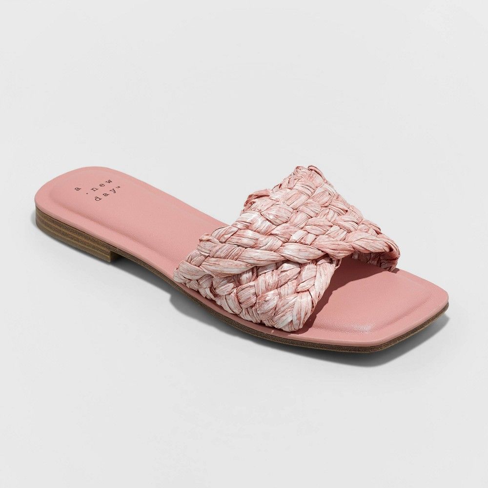 Women's Nicolette Raffia Slide Sandals - A New Day Pink 9.5 | Target