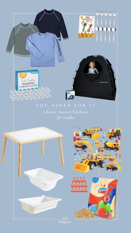 You asked for it! My 5 most recent amazon purchases for toddler // slumberpod, rash guards, toddler cutlery, forks and spoons, sensory table, bins, trucks, construction site, cones, sand, magnetic cabinet locks

#LTKbaby #LTKtravel #LTKhome