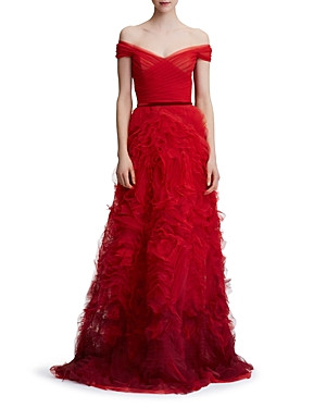 Marchesa Notte Off-the-Shoulder Textured Gown | Bloomingdale's (US)