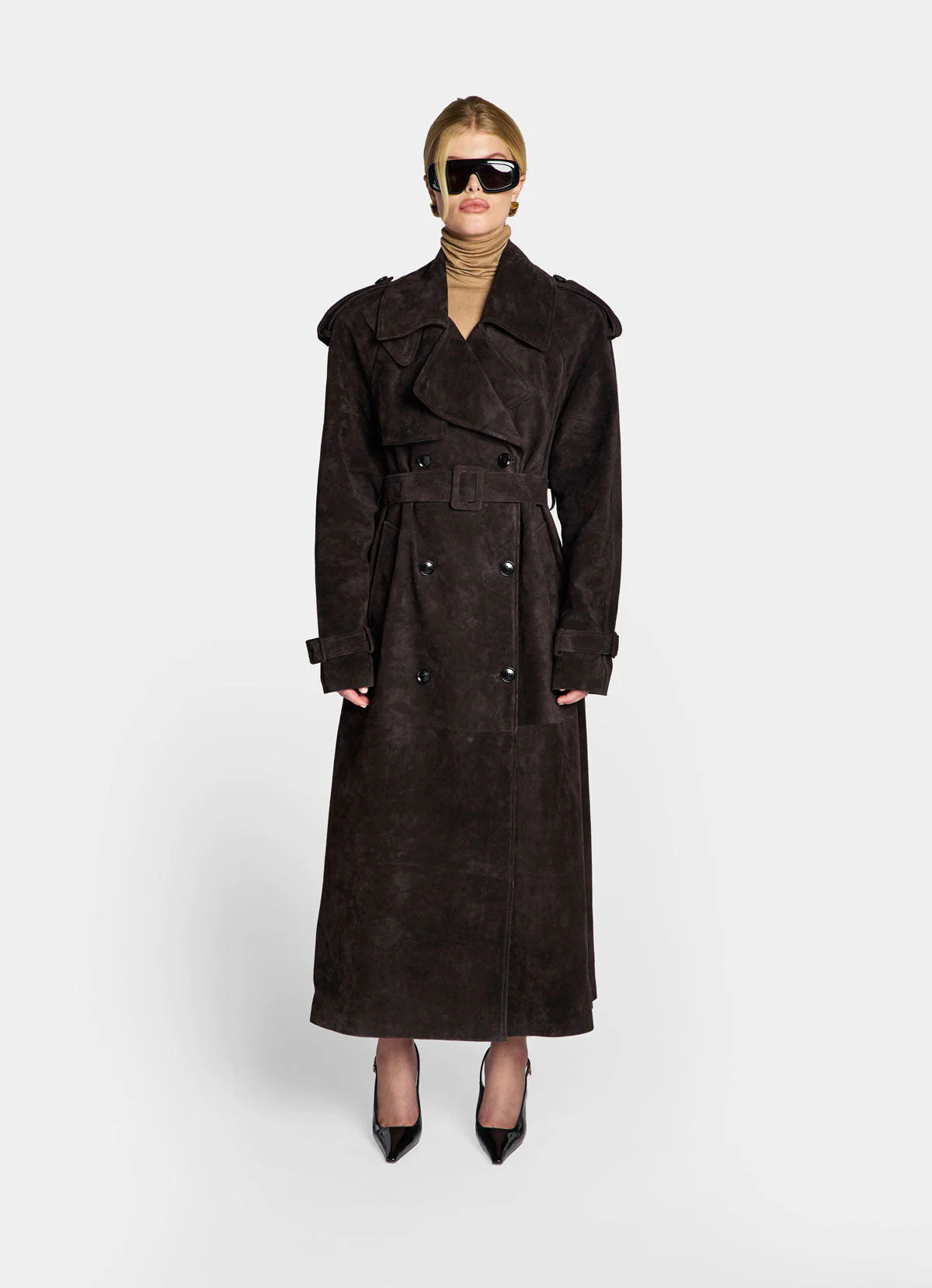 Espresso Suede Trench Coat | DE SAVARY LONDON