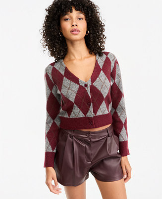 Women's Argyle Cropped V-Neck Cardigan | Macy's