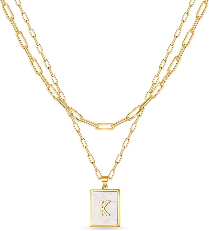 Layered Gold Initial Necklaces for Women, Chunky 14K Gold Plated Paperclip Chain Necklace for Wom... | Amazon (US)