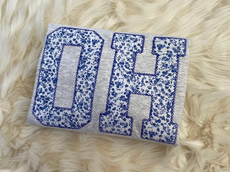Custom State Pride Embroidered Floral Print Applique Sweatshirt | Ohio Blue Flowers Pullover | My... | Etsy (Global)
