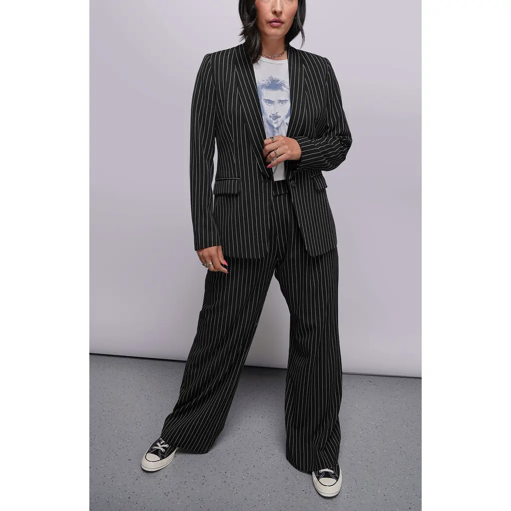 WILDFANG The Empower Pinstripe Tux Blazer in Black/stone at Nordstrom, Size Small | Nordstrom