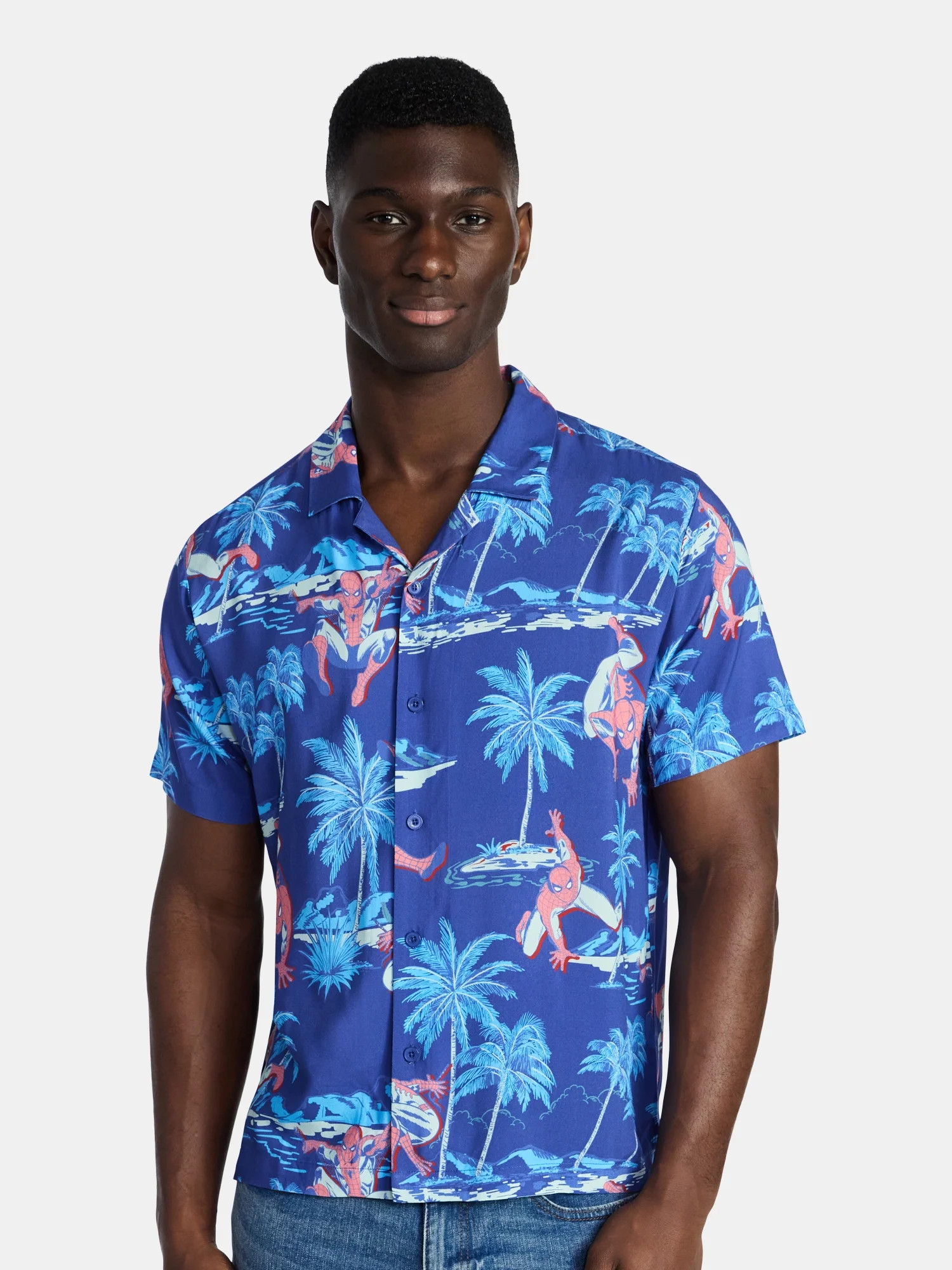 Spider-Man, Men's & Big Men's Graphic Button-Up Shirt, Tropic Spider, Sizes XS-5XL | Walmart (US)