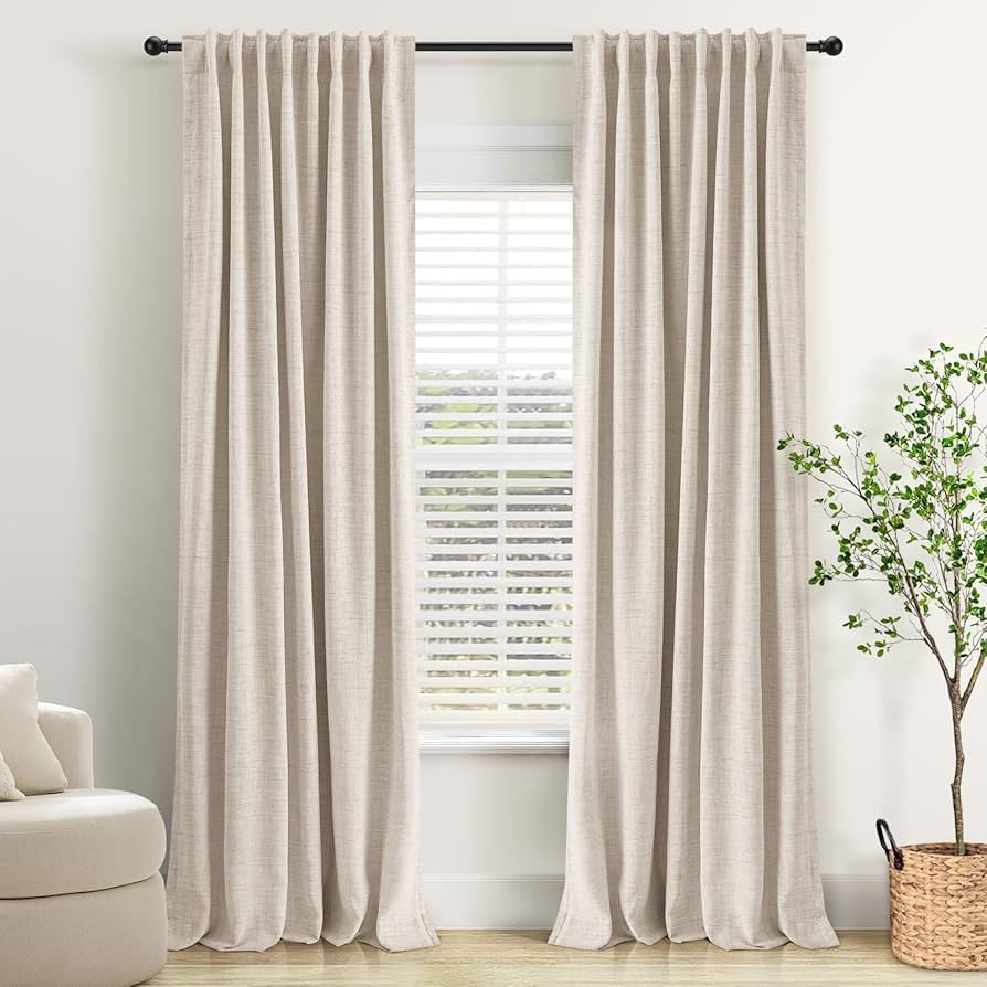 INOVADAY 100% Blackout Curtains 84 Inches Length 2 Panels Set, Back Tab/Rod Pocket Linen Black Ou... | Amazon (US)