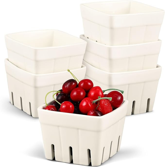Umigy 6 Pcs Ceramic Berry Basket Ceramic Fruit Bowl Basket with Holes 4.72 Square Colander for Be... | Amazon (US)