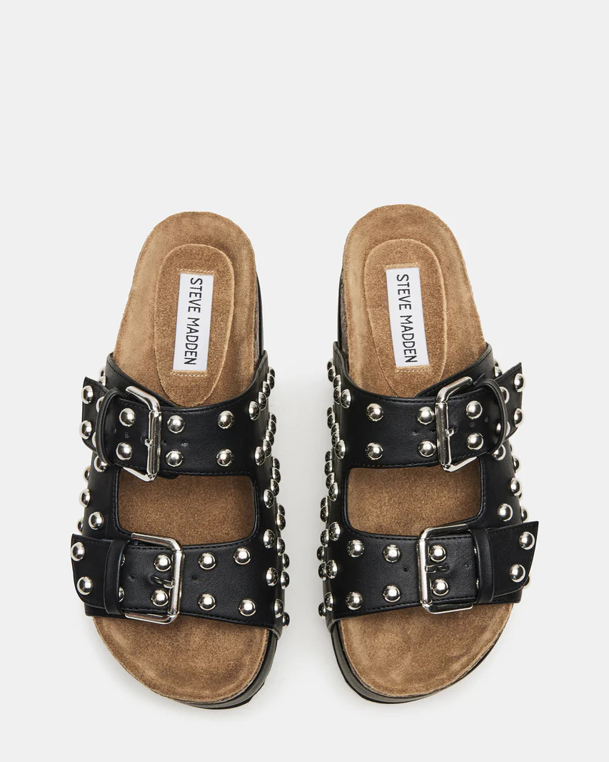 KALI Black Studs Platform Slide Sandal | Women's Sandals | Steve Madden (US)