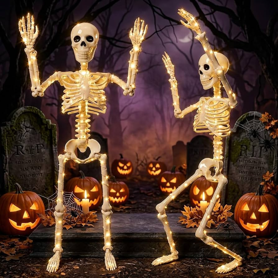2 Pack Halloween Skeleton Decor 36 Inches (with White Light) | Amazon (US)