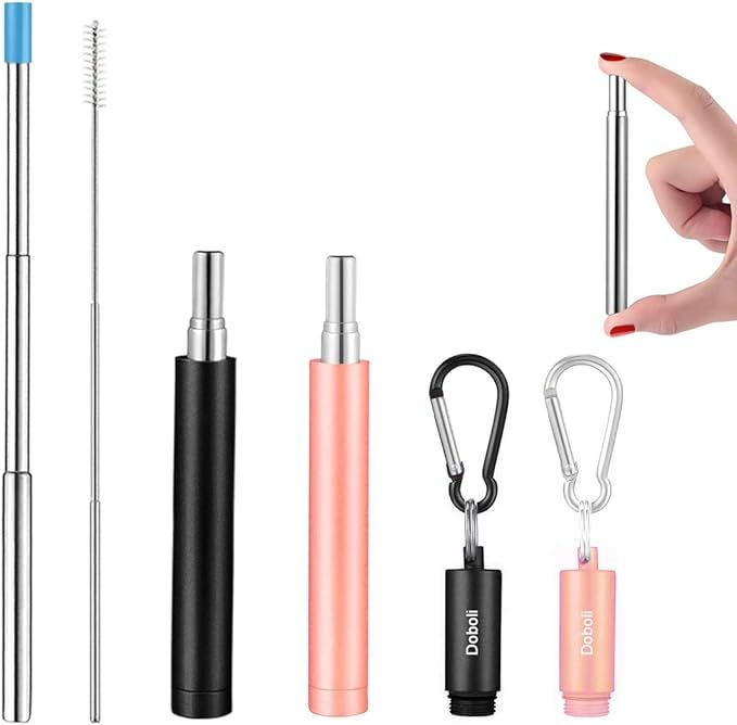 2 Pack Reusable Metal Straws Collapsible Stainless Steel Drinking Straw Portable Telescopic Straw... | Amazon (US)