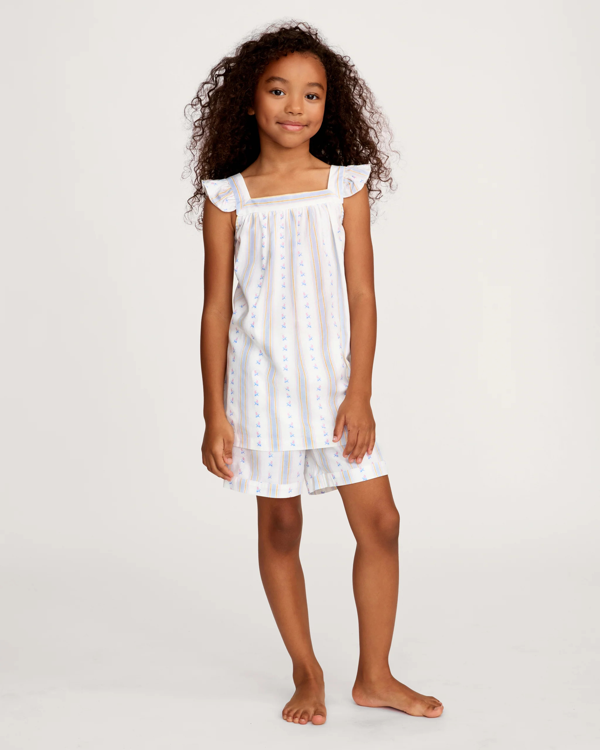 Girl's Twill Clara Short Set in Cottage Stripe | Petite Plume