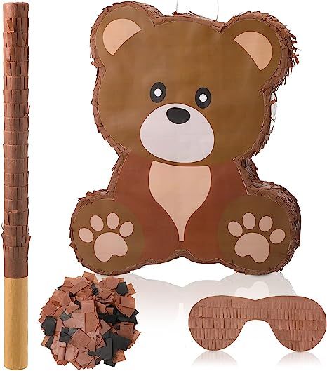 Bear Pinata Birthday Party Decorations Animal Themed Birthday Party Supplies with Blindfold Stick... | Amazon (US)
