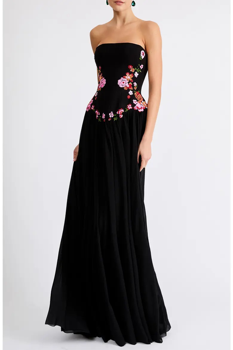 Caroline Floral Appliqué Strapless Maxi Dress (Women) | Nordstrom | Nordstrom