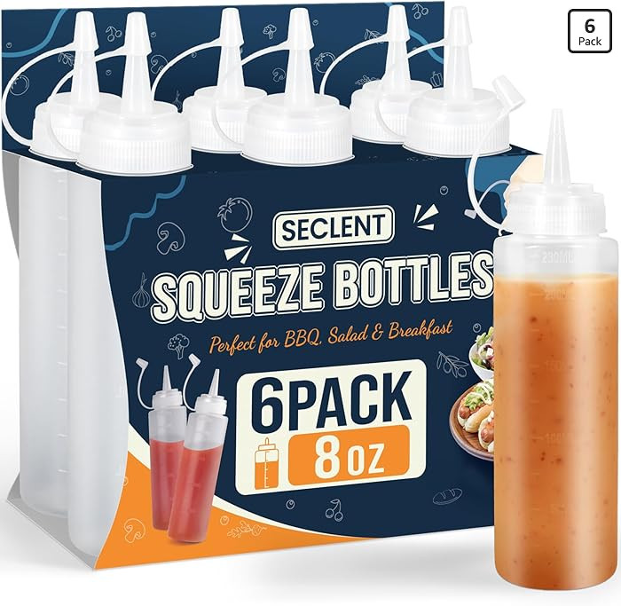 8 oz Squeeze Bottles, Plastic Condiment Squeeze Bottles for Sauces, Ketchup, Squirt Bottle for Dr... | Amazon (US)
