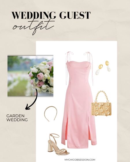 In need of a wedding guest outfit idea? Style this wedding guest dress for a garden wedding! A pale pink dress matches the scenery perfectly, and looks extra darling with gold accessories and a wicker bag 

#LTKwedding #LTKSeasonal