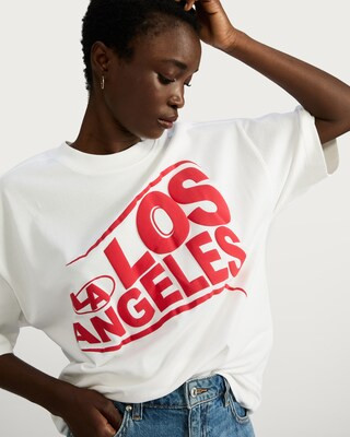 The F&F Edit Oversized Los Angeles Print T-Shirt in White | Tesco F&F