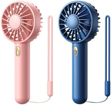 Mini Portable Fan 2-Pack - 3 Speed Rechargeable Handheld & Desk Fan with Base, Compact Cooling fo... | Amazon (US)