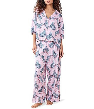 Printfresh Tiger Queen Woven Sateen Thermoregulating Short Sleeve Notch Collar Long Coordinating Pajama Set - S | Dillard's